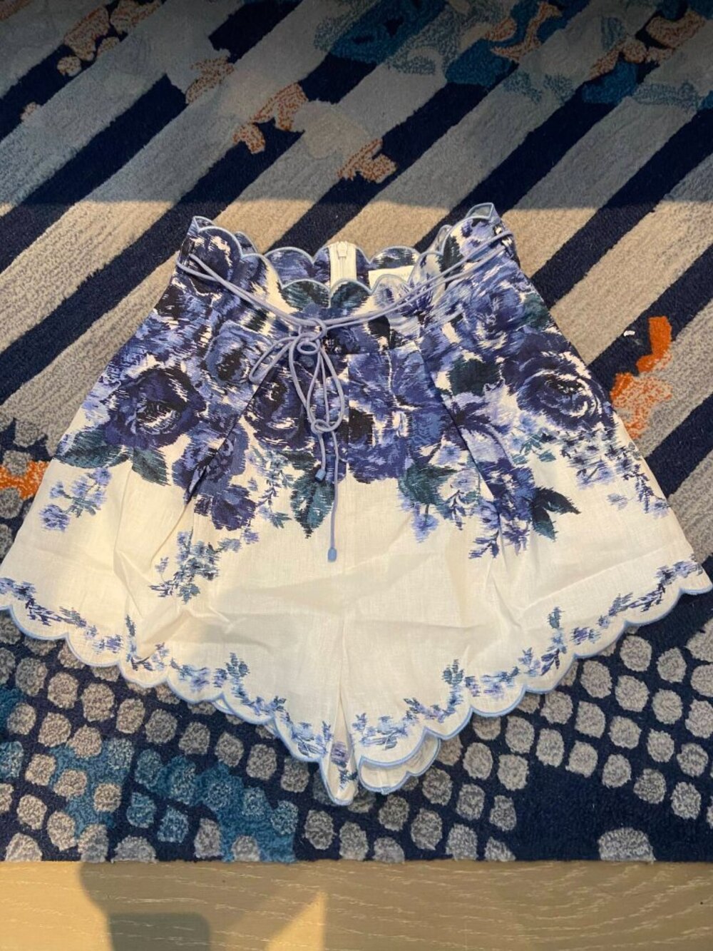 Zimmermann Blue Floral Scalloped Shorts